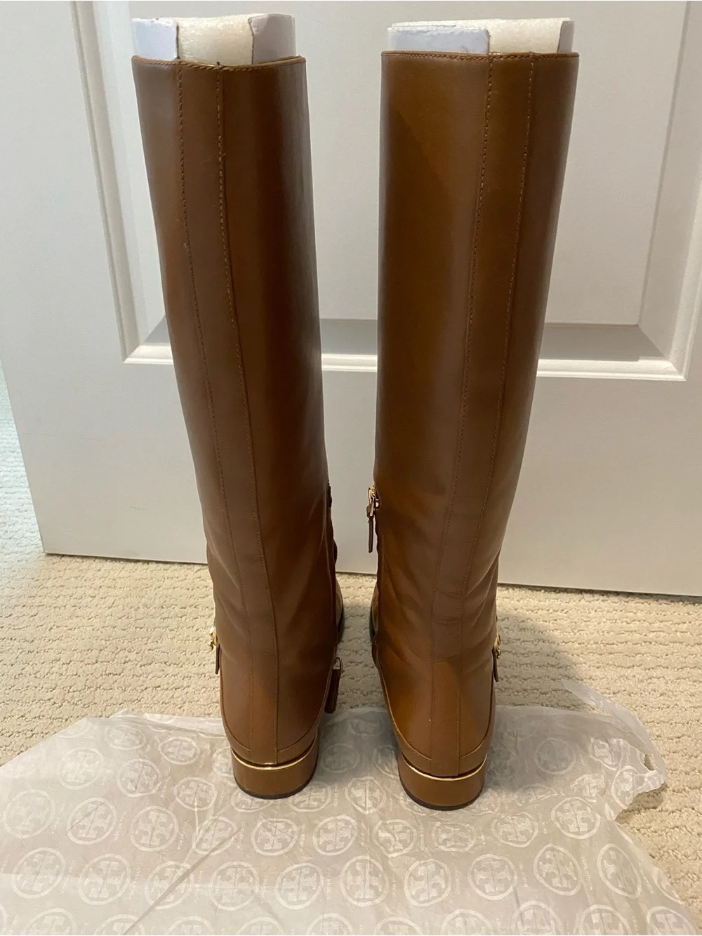 Tory Burch Cognac Leather Knee-High Riding Boots